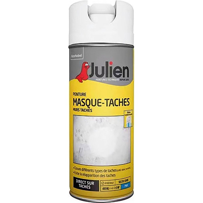 Peinture masque taches Julien - Aérosol de 400 ml, blanc mat