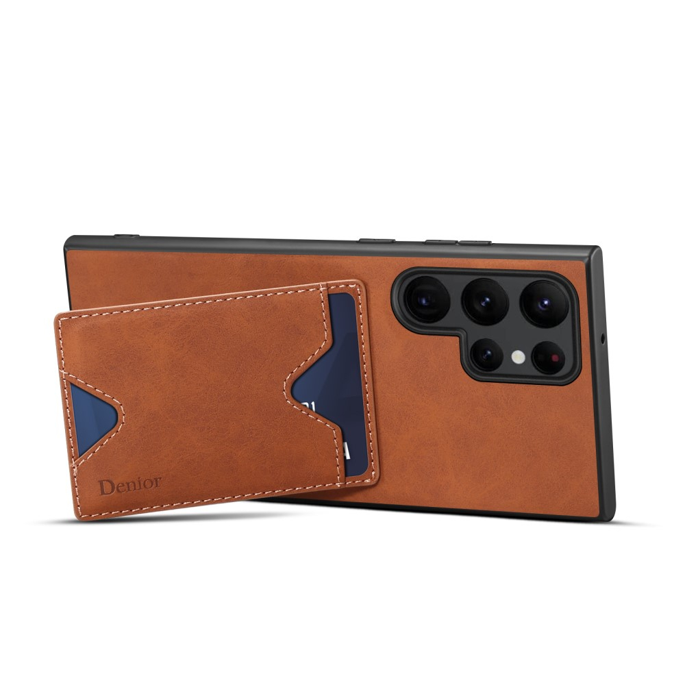 Samsung Galaxy S24 Ultra Hybrid Leder Hülle mit Magnetischem Kartenfach   Kickstand Aufsteller - Braun