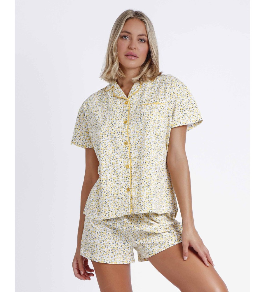 Pijama amarelo Voila de manga curta aberto Admas