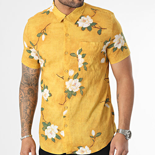 Chemise Manches Courtes Floral Jaune