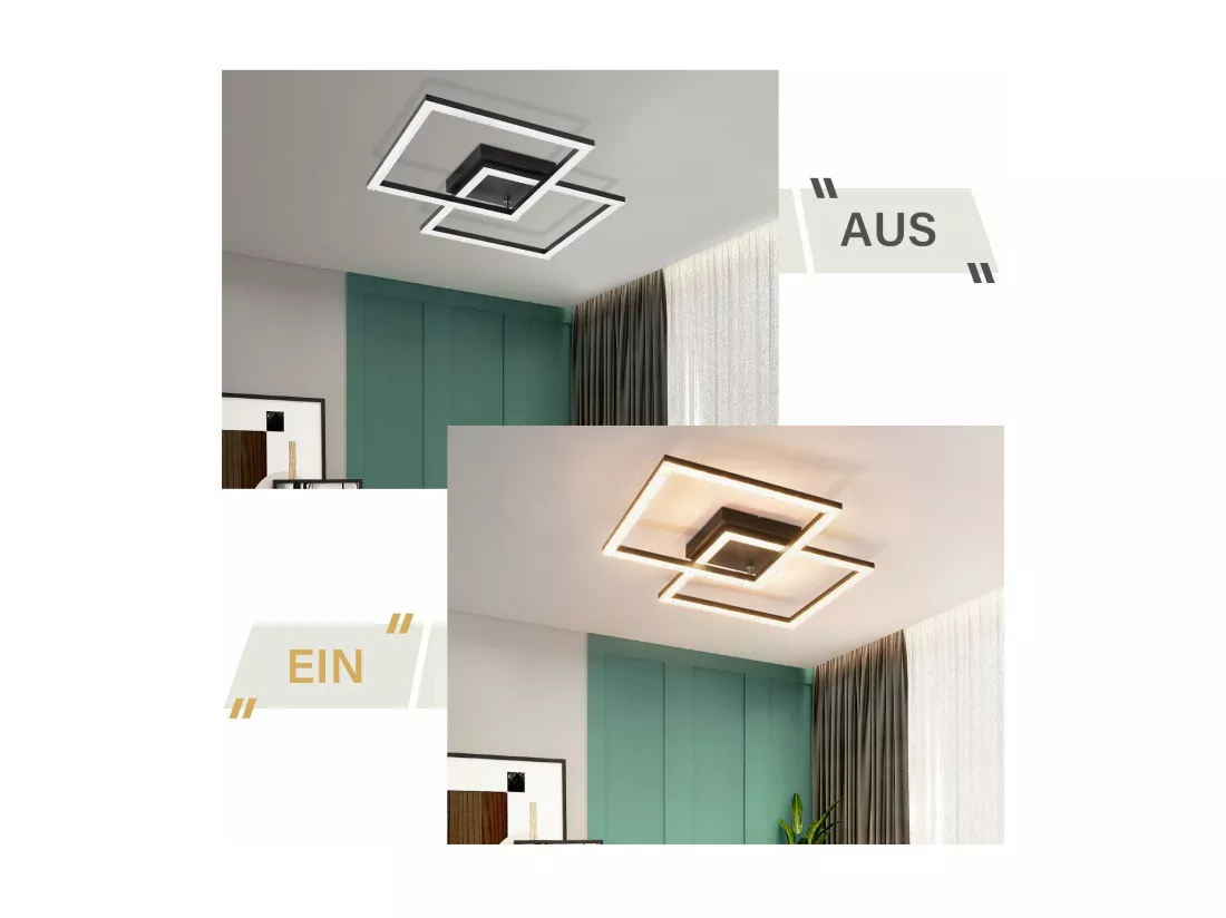 NETTLIFE Plafonnier LED salon noir 3000K blanc chaud moderne cristal chambre lampe 24W pour cuisine chambre couloir