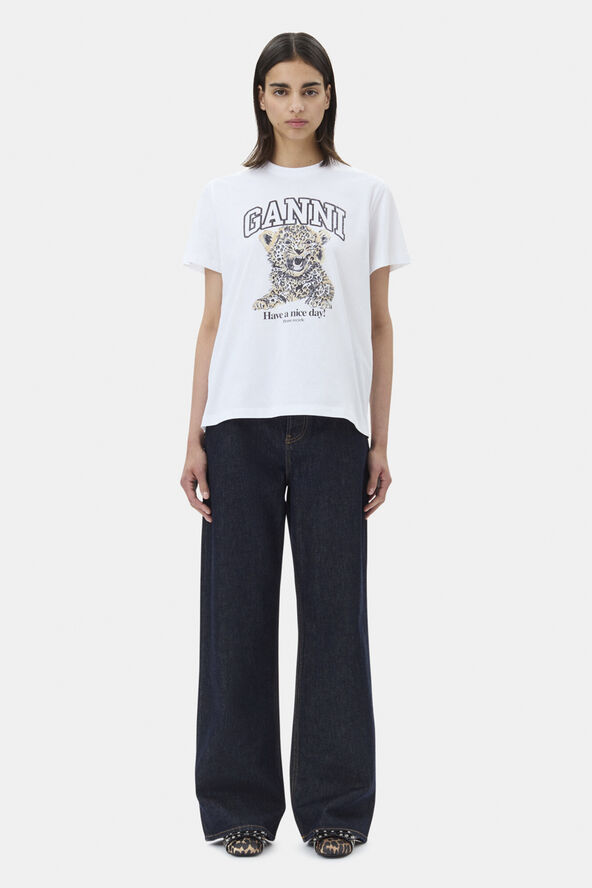 Ganni Basic Jersey Leopard Relaxed T-shir Leopard