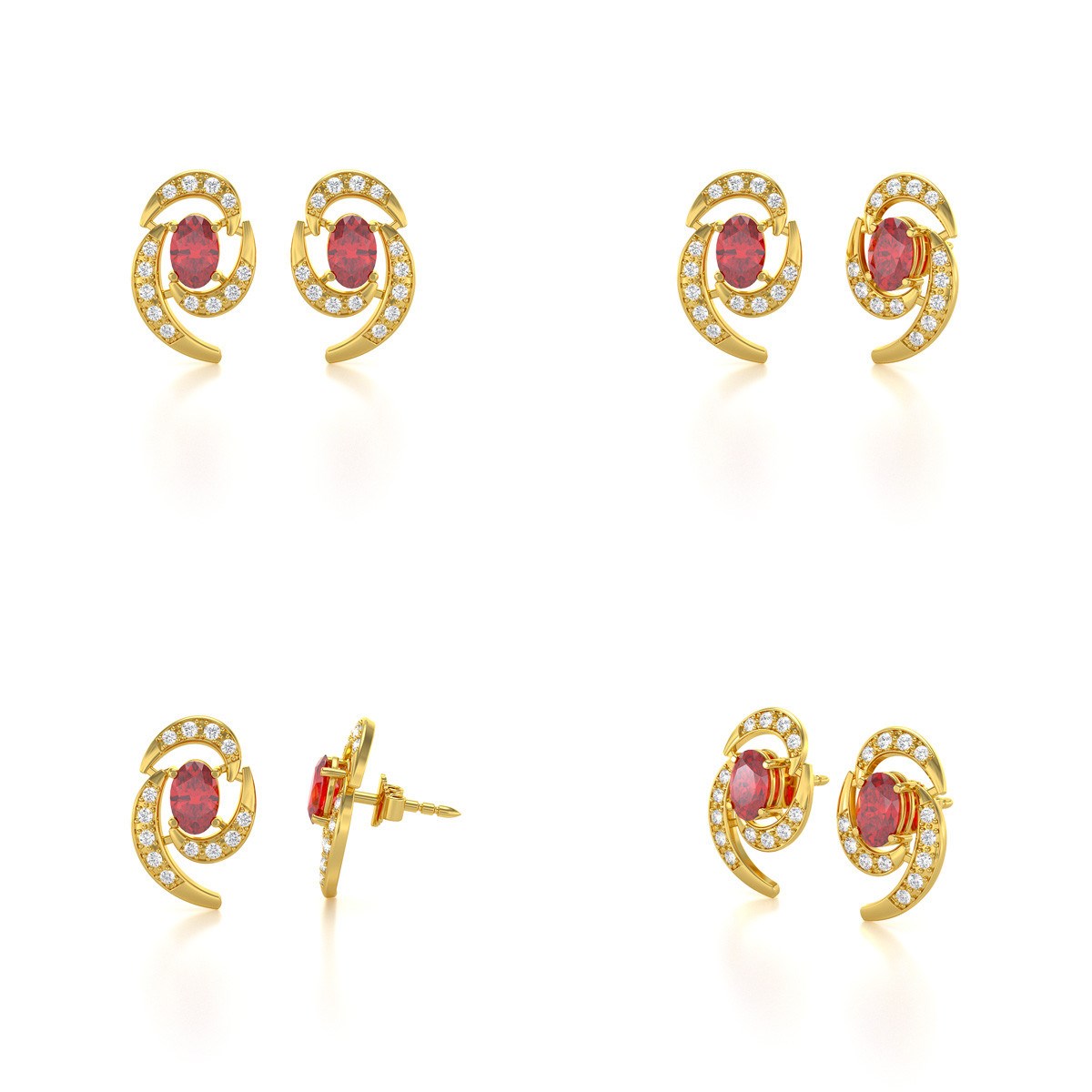 Boucles d'oreilles ADEN Or 585 Jaune et Rubis 2.6grs
