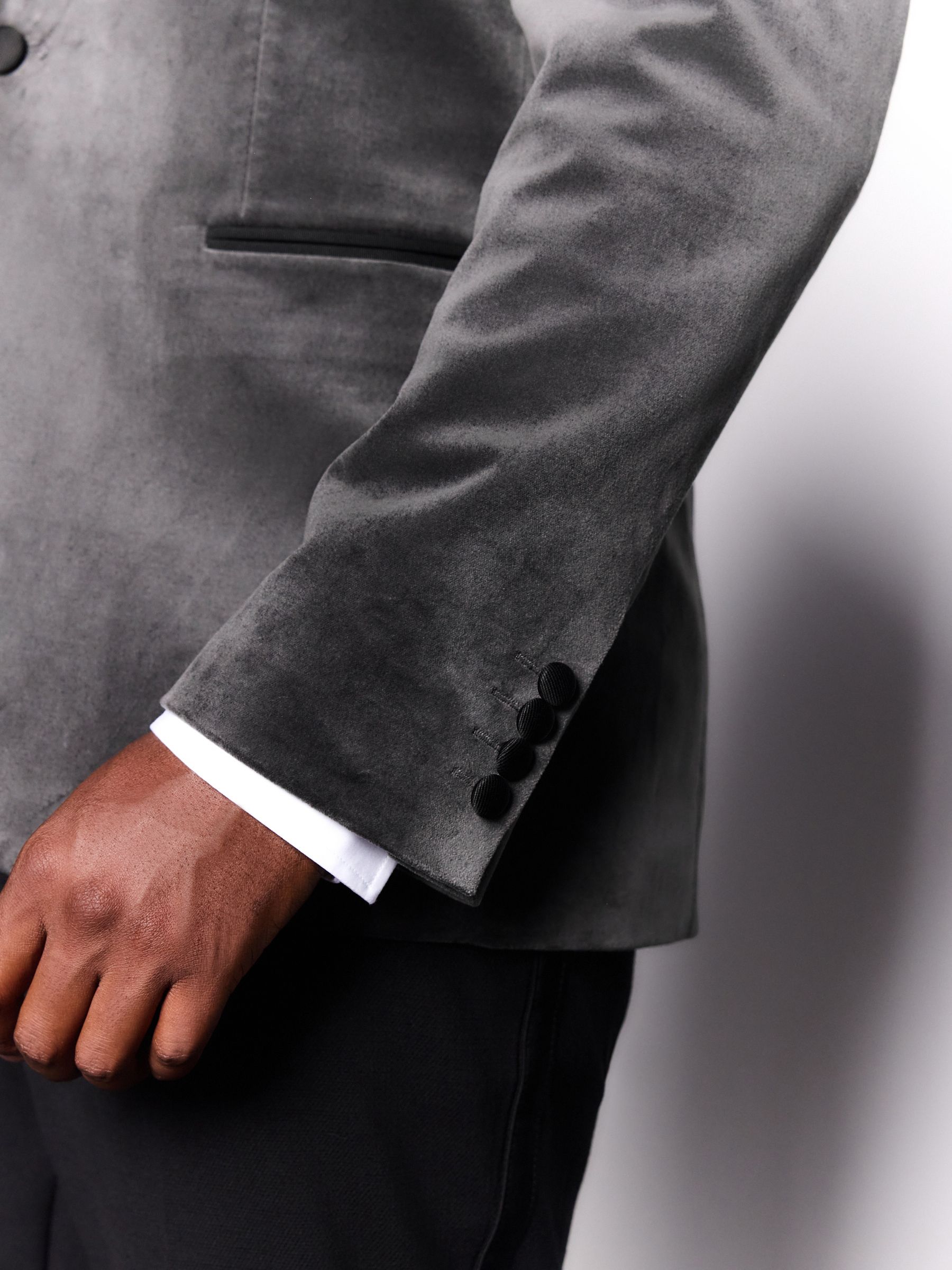 Grijs - Slim fit Motionflex fluwelen blazer met stretchy en hoog katoengehalte