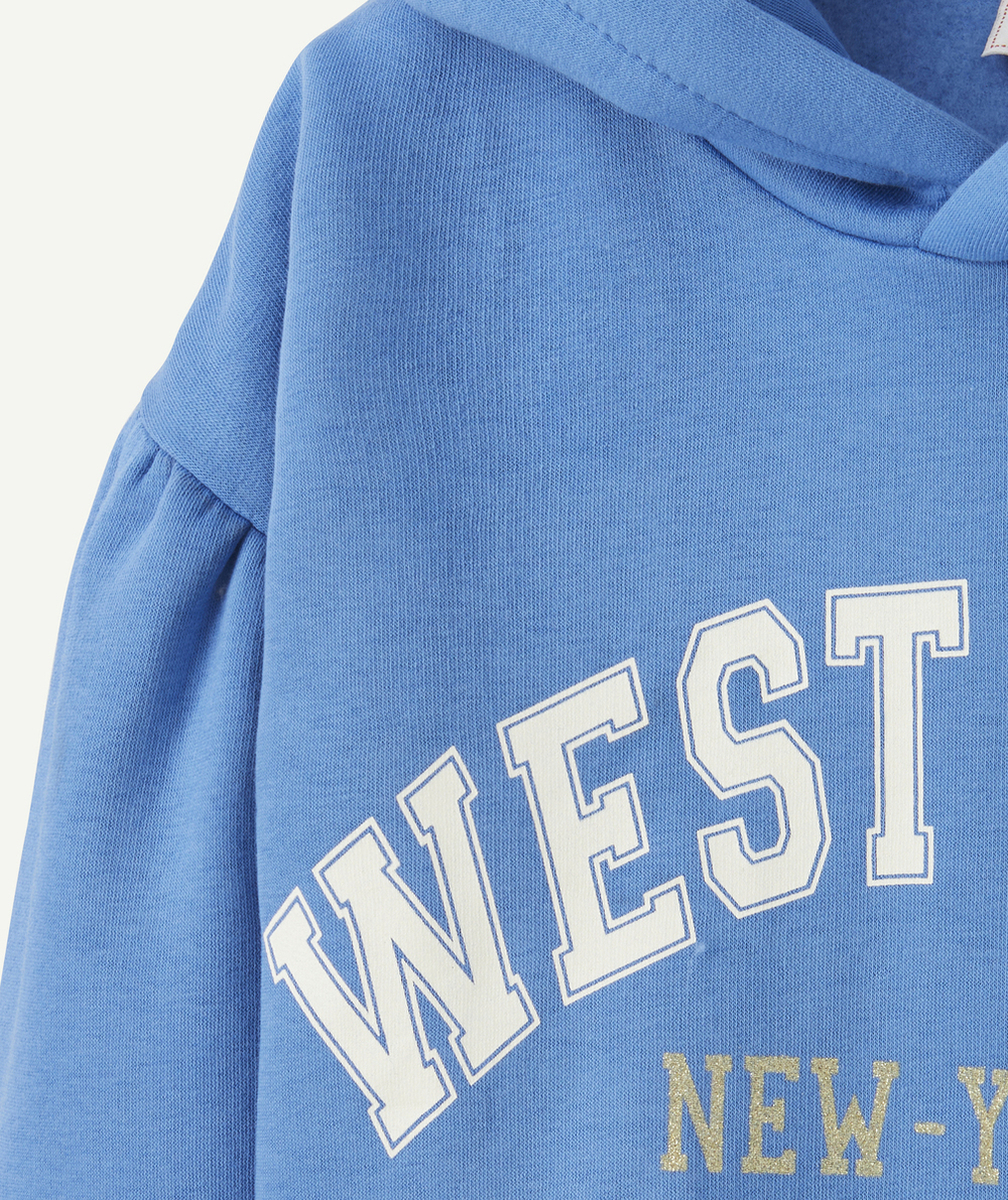 SWEAT À CAPUCHE FILLE EN FIBRES RECYCLÉES BLEU THÈME WEST SIDE