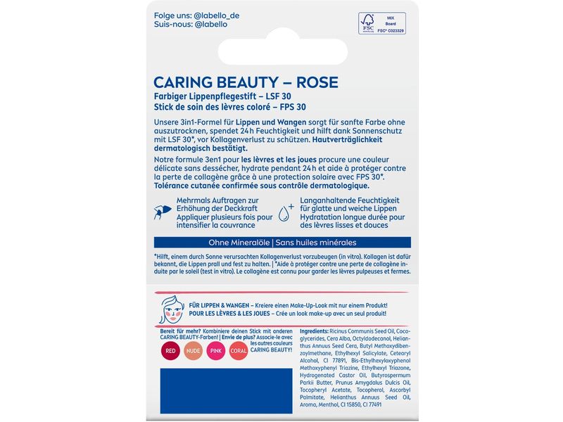 LABELLO Lippenbalsam Caring Beauty Lip Rose 4.8 g Lippenpflege für ein strahlendes und gepflegtes Lächeln für jeden Tag