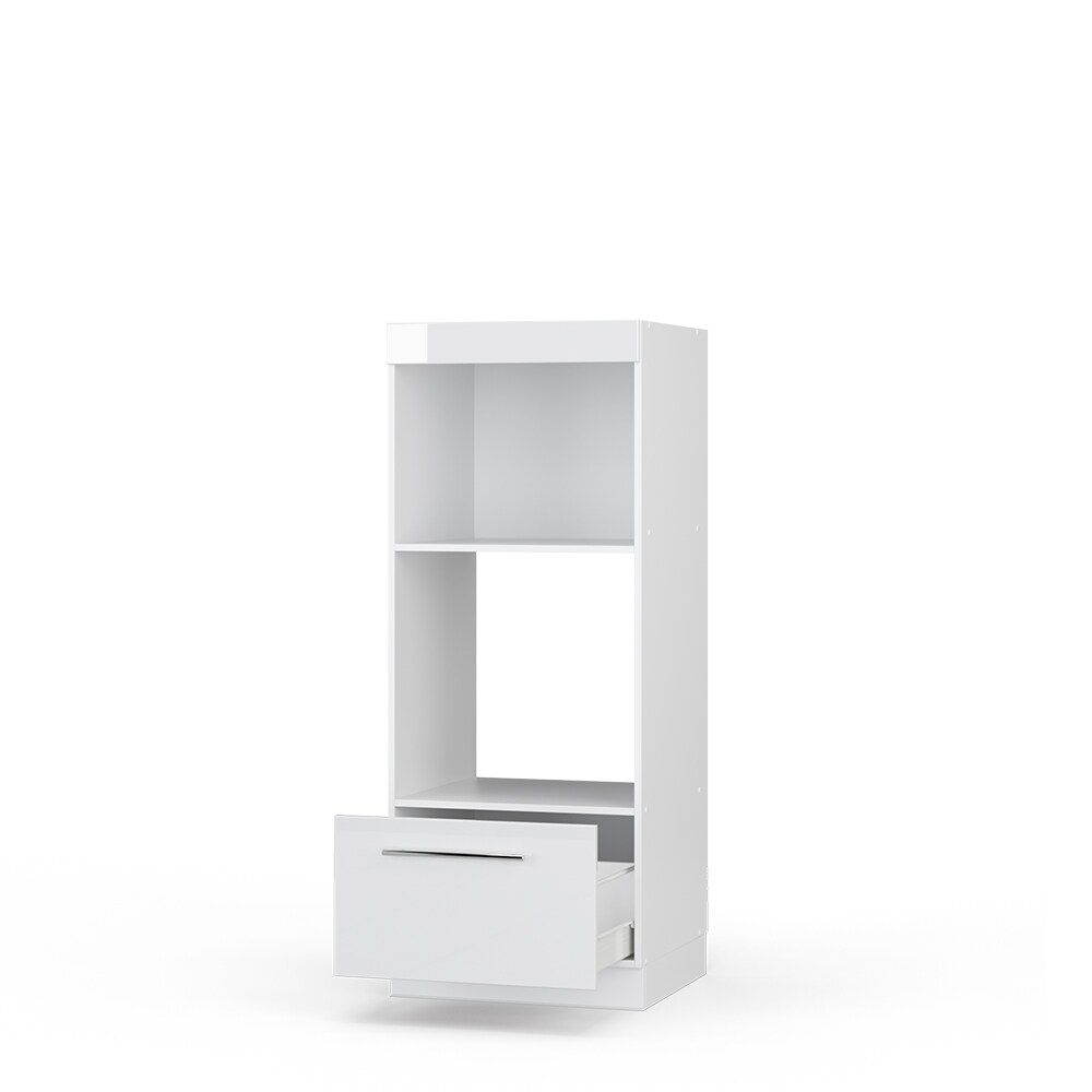 Vicco Mikrowellenumbauschrank Küchenschrank Küchenmöbel Fame-Line Weiß 60 cm modern Hochglanz Küche Einbauküche Blende Hochschrank Schublade Mikrowelle Backofen Küchenzeile