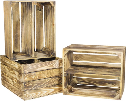 Vintage gevlamde fruitkist met middenplank 50x40x30 cm 3-delige set