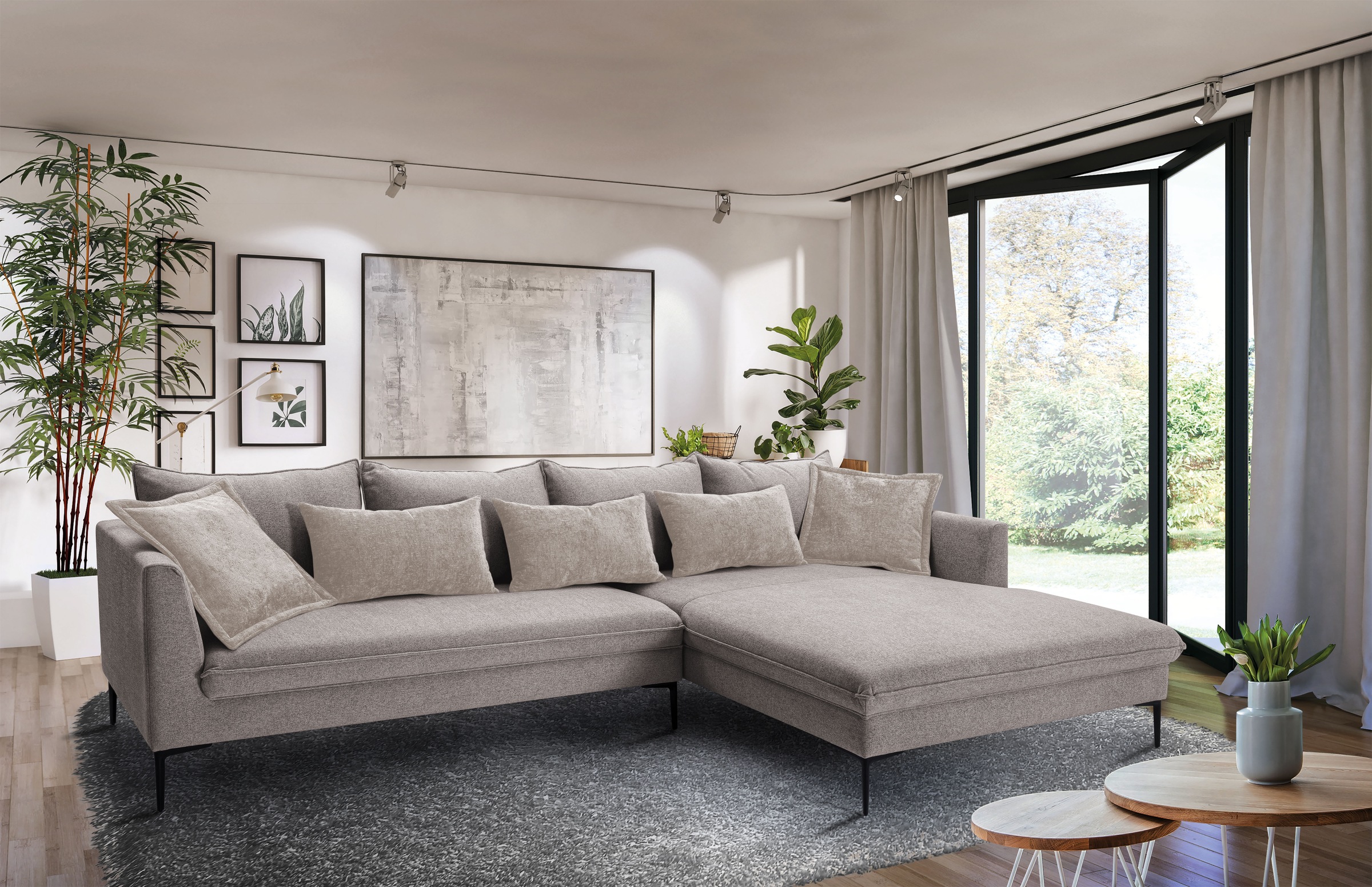 exxpo - sofa fashion Ecksofa »Piazza, elegant und edel, Designsofa mit tollem Sitzkomfort,« Longchair Ecke in hochwertiger Verarbeitung, Stellmasse 321x187 cm