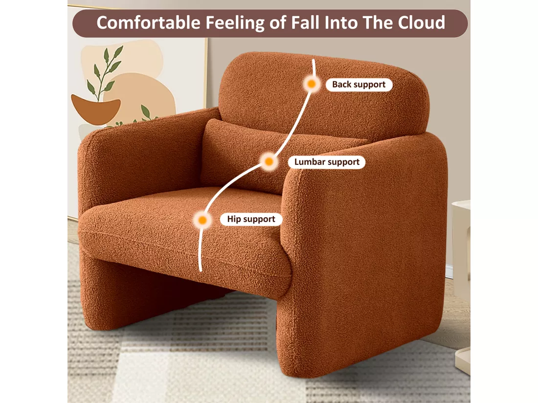 Fauteuil lounge moderne - Canapé simple - En tissu peluche - Fauteuil de télévision - Chaise de lecture - Pour salon, chambre à coucher - Orange