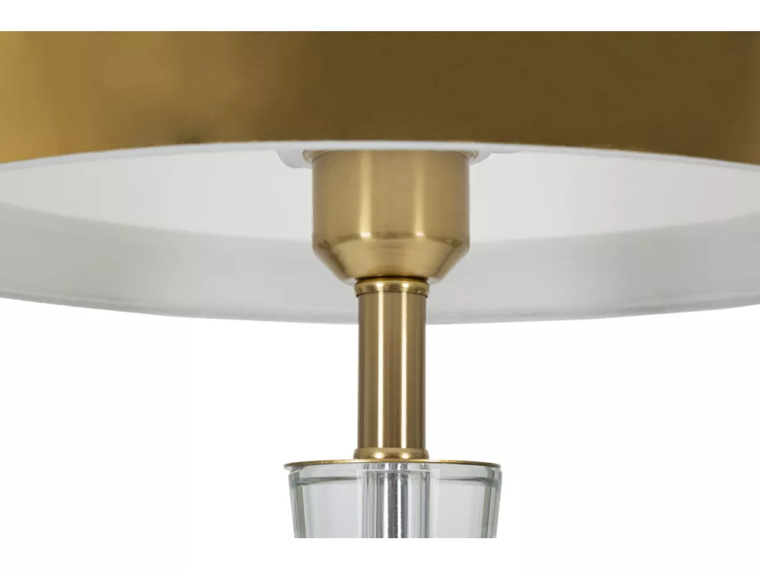 Lampe à poser or et blanc - Design élégant en métal et verre - Abat-jour en tissu blanc avec bordure dorée - Dimensions Ø 30x56 cm