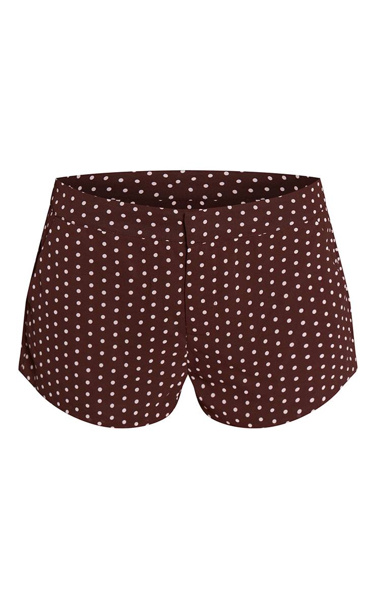 Marron Ensemble Coordonné Short Taille Haute En Mousseline À Pois