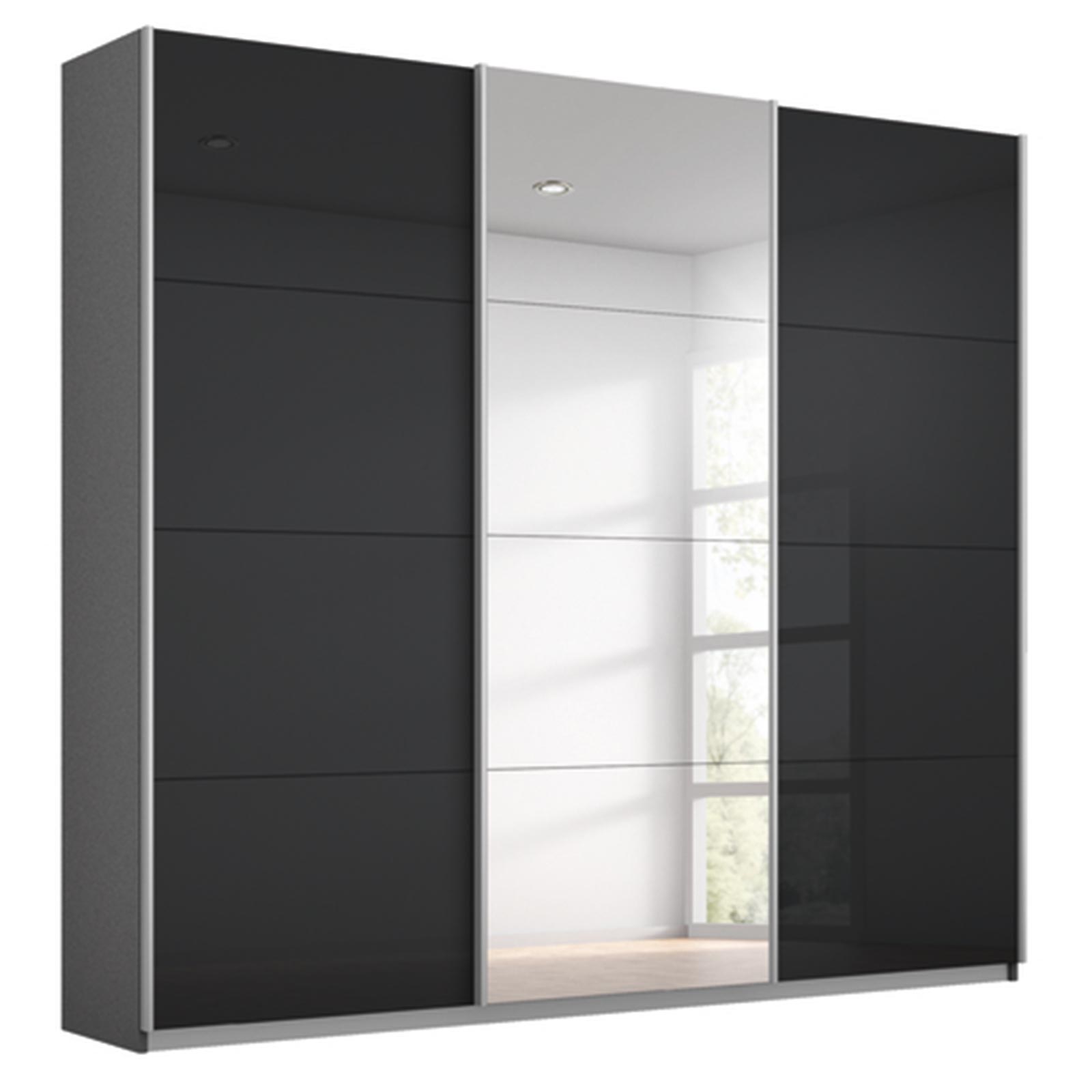 Schwebetürenschrank - grau metallic - mit Spiegel - 2 Glastüren - 203x210 cm