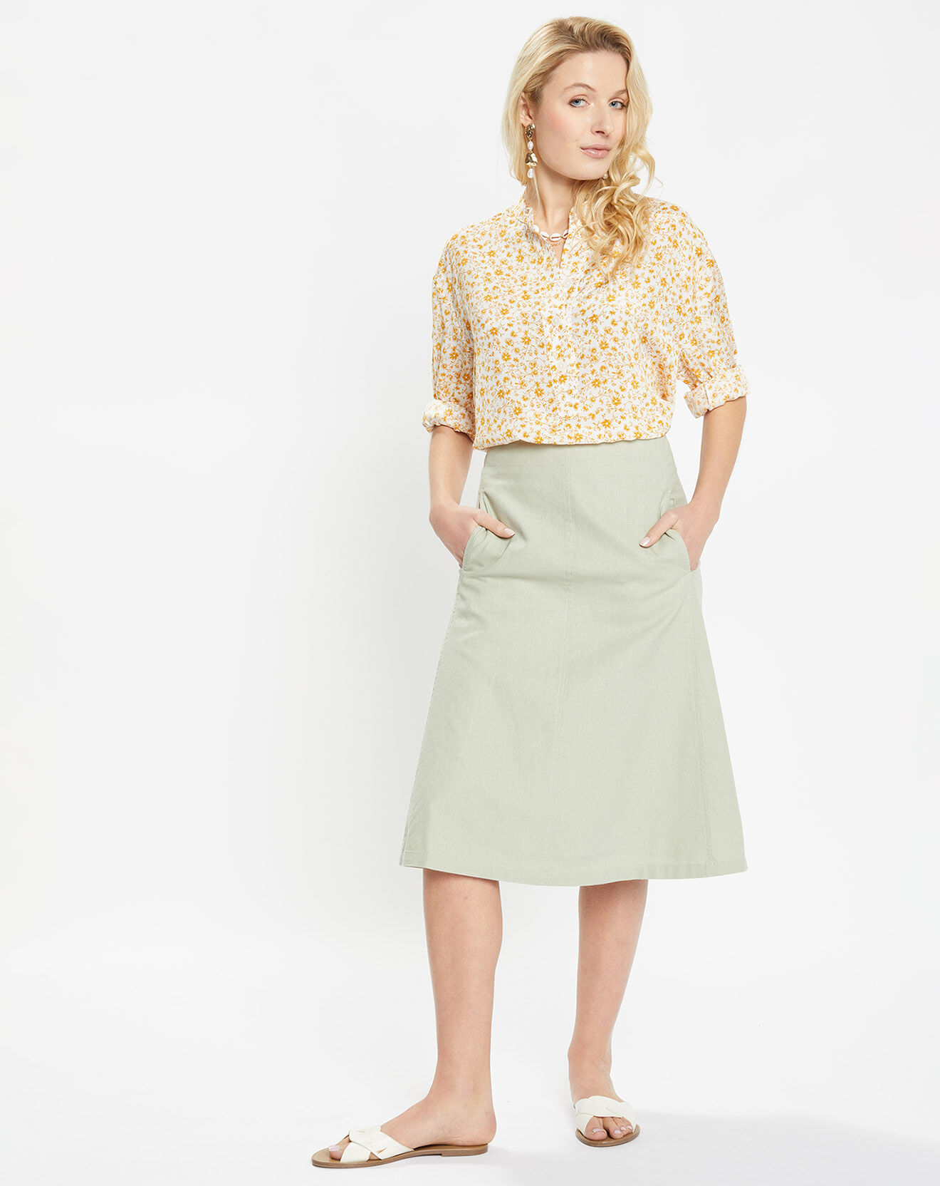 Jodhpur Blouse fluide Anita imprimé floral beige/jaune