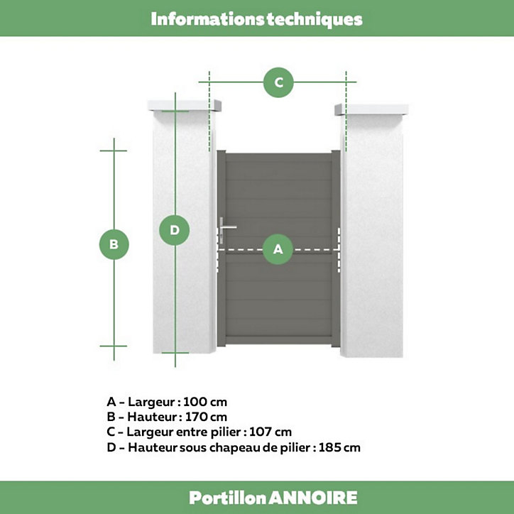Portillon Jardimat battant aluminium Perth gris quartz - 100 x h.170 cm