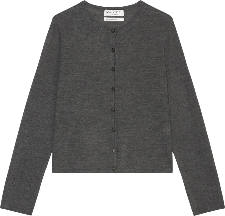 Marc O’Polo Wool Cardigan, longsleeve, roundneck Deep grey melange