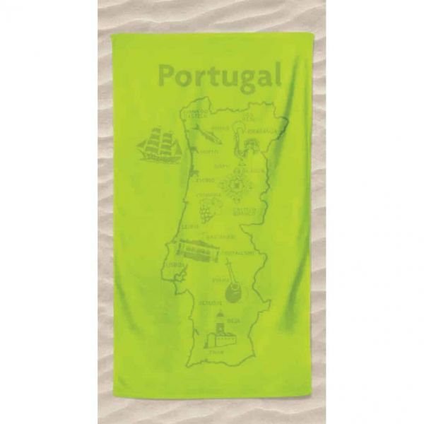 Toalha de Praia Microfibra Lisa Mapa Portugal em Relevo 180 x 100 cm Verde