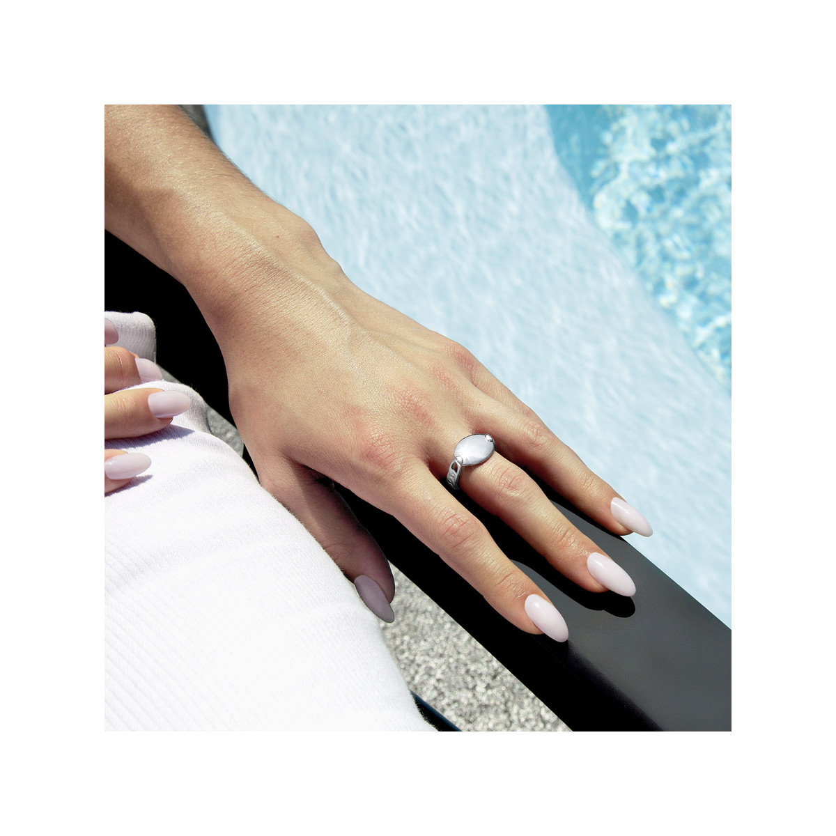 Bague argent 925, plaque ovale, motif maille gourmette