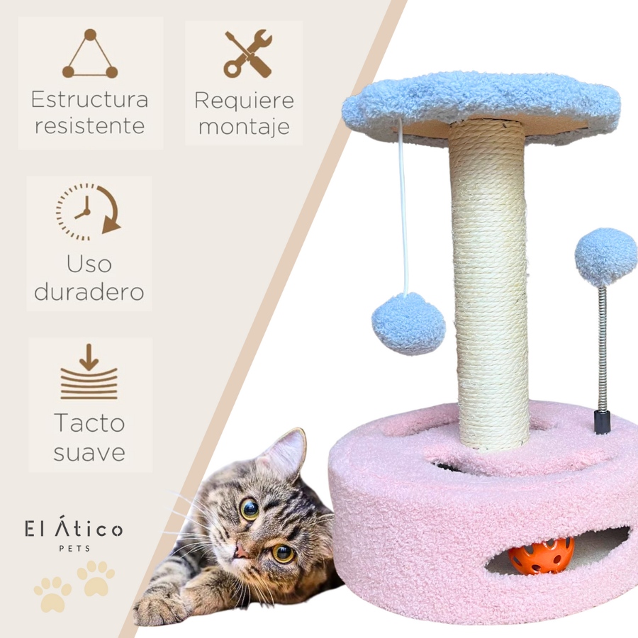 Arranhador para Gatos. Arranhador pequeno de 35 cm. Torre para gatos com 2 bolas para brincar. Arranhador para gatos. Árvore para gatos em formato de flor.