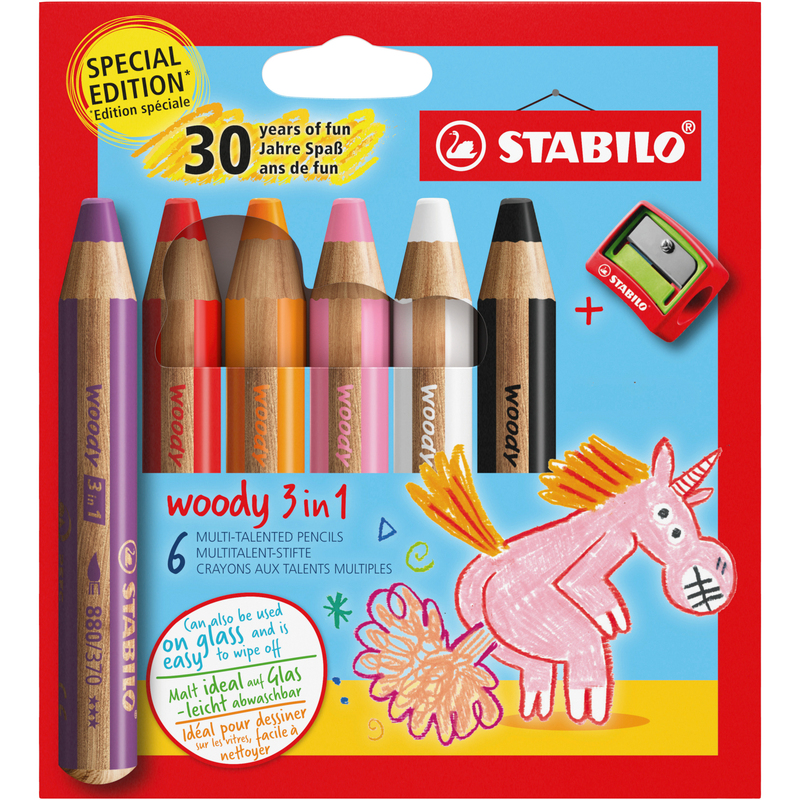 Stabilo Farbstifte Woody 3 in 1, Unicorn, 6 Stück, assortiert