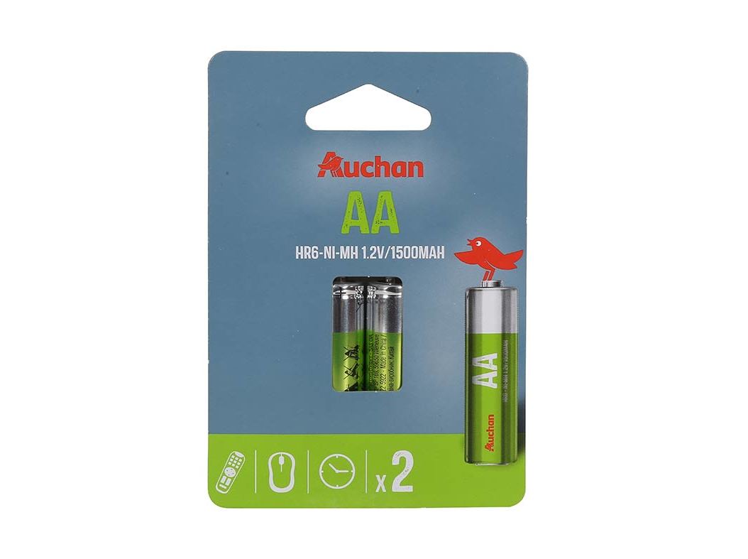 PILHA RECARREGÁVEL AA HR6 AUCHAN BASIC 1500MAH 2 UNIDADES