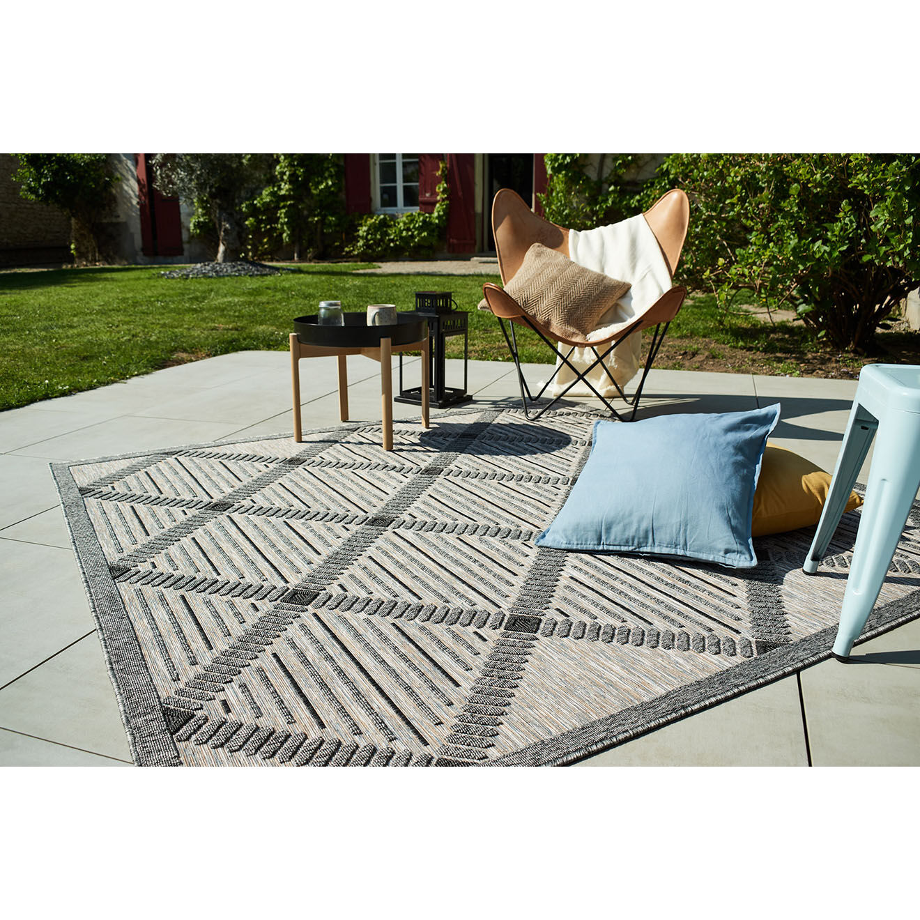 Nazar Rugs Tapis d'extérieur Acapulco 1672 gris  - 200x200 cm