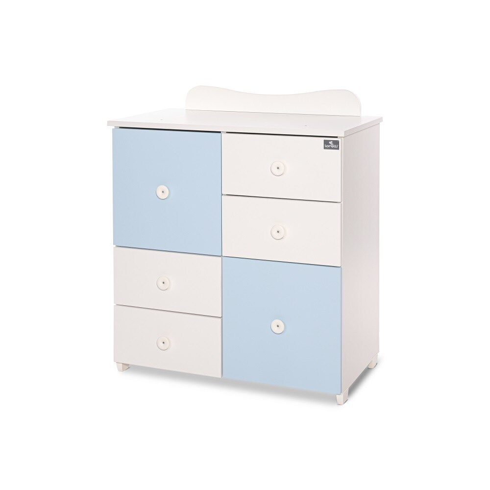 Lorelli Kommode Cupboard 83 x 71 x 96 cm, 4 Schubladen, 2 Türen mit Regalboden weiß blau