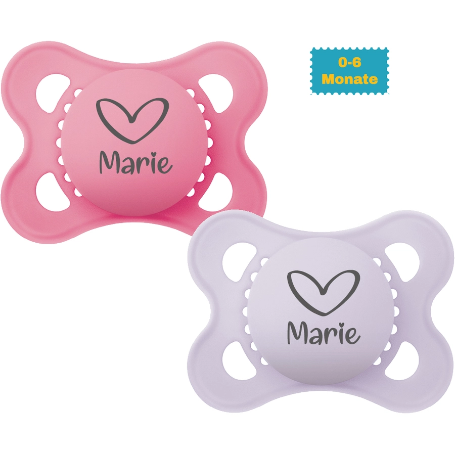 Schnullireich Schnuller mit Namen  Namensschnuller MAM Pure Herz – 2er Set (Mädchen) Rosa