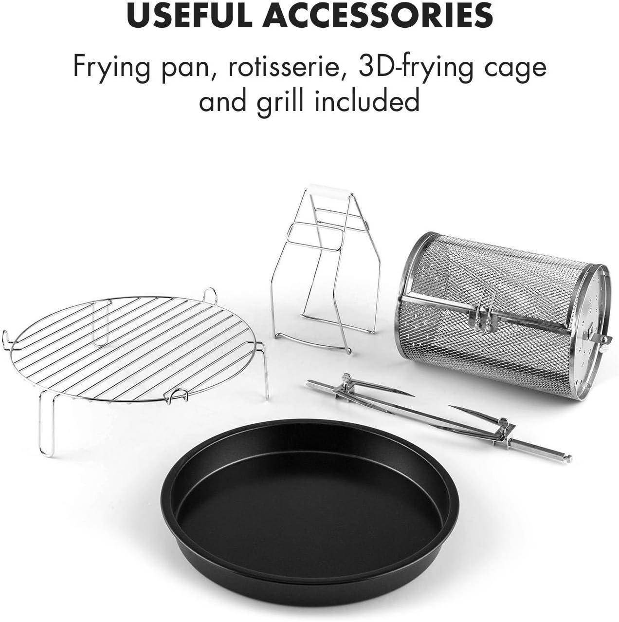 Klarstein VitAir Heißluftfritteuse Fritteuse, 1400 Watt, fett-frei Frittieren + Backen + Grillen + Rösten, Halogen-Infrarot-Heizelement, Automatik, Antihaft-Beschichtung, schwarz