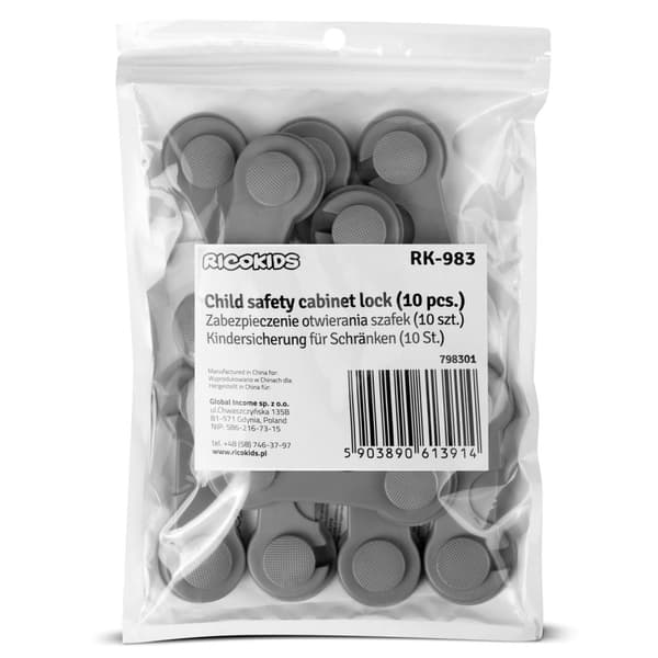 Låsbeskyttelse for skap Ricokids 798301, 10 stk, grå