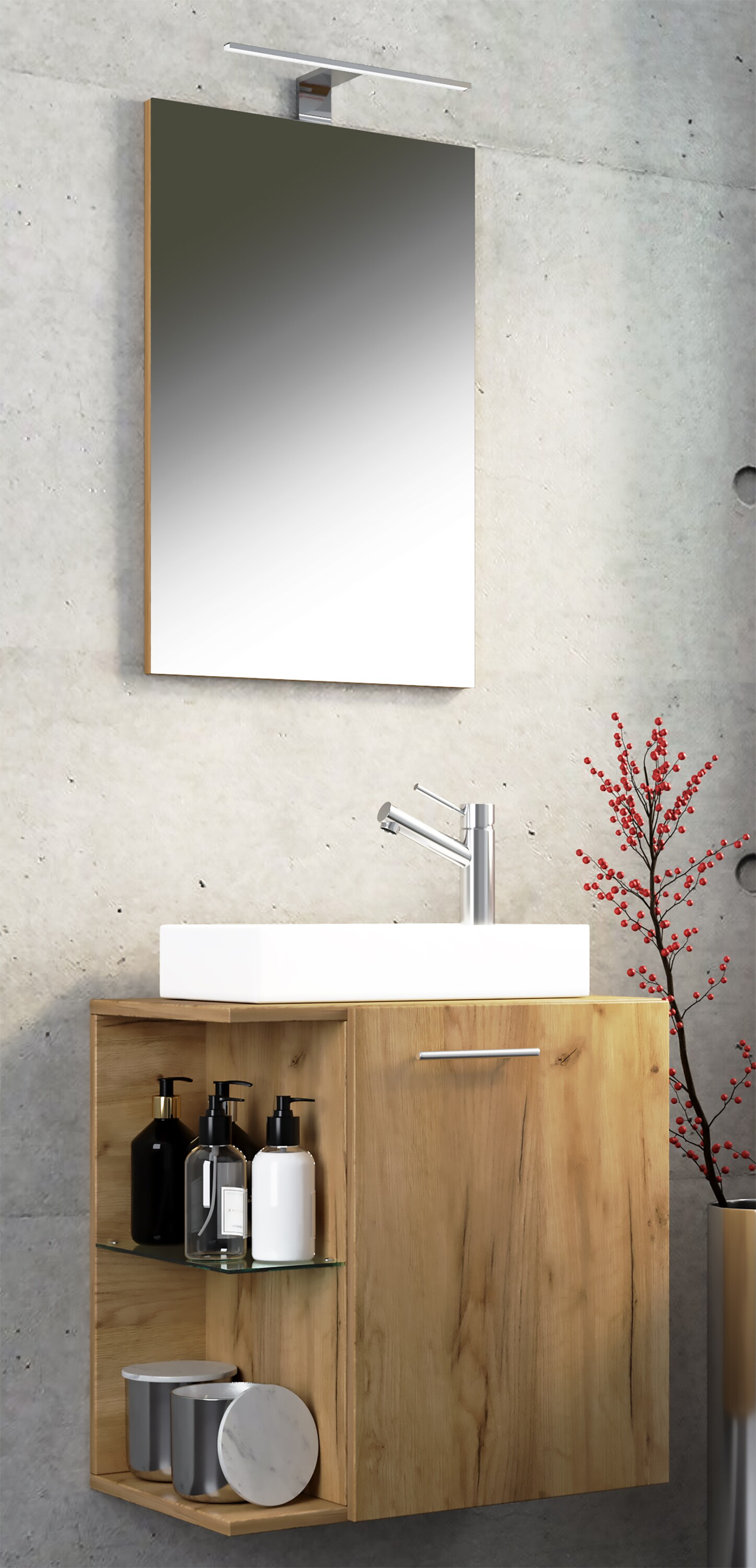 VCM 3-tlg Badmöbel Set Gäste WC Gästebad Waschplatz Waschtisch klein schmal Hausa SP