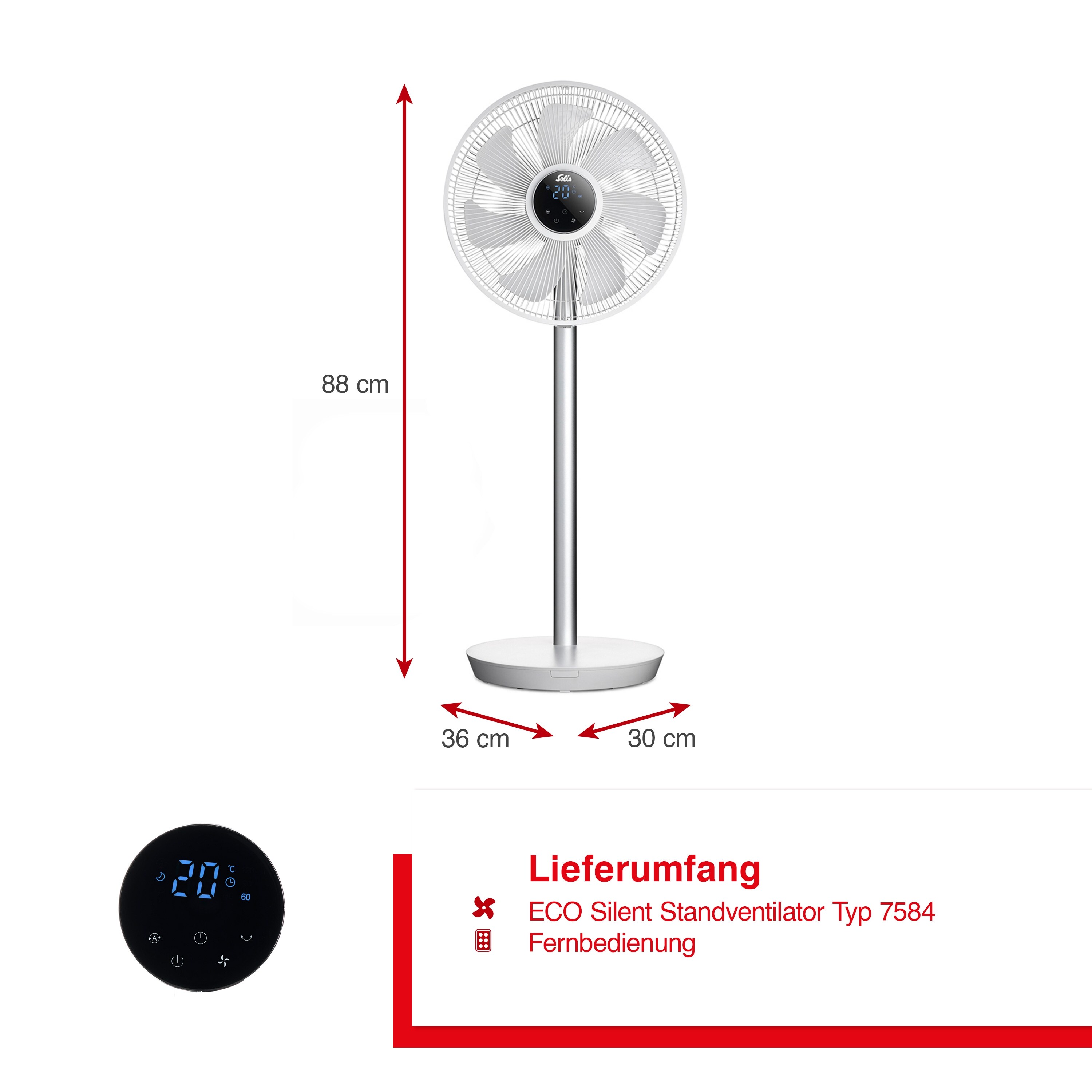 Solis Standventilator, Oszillationsfunktion, 8 Stufen, 12h Timer