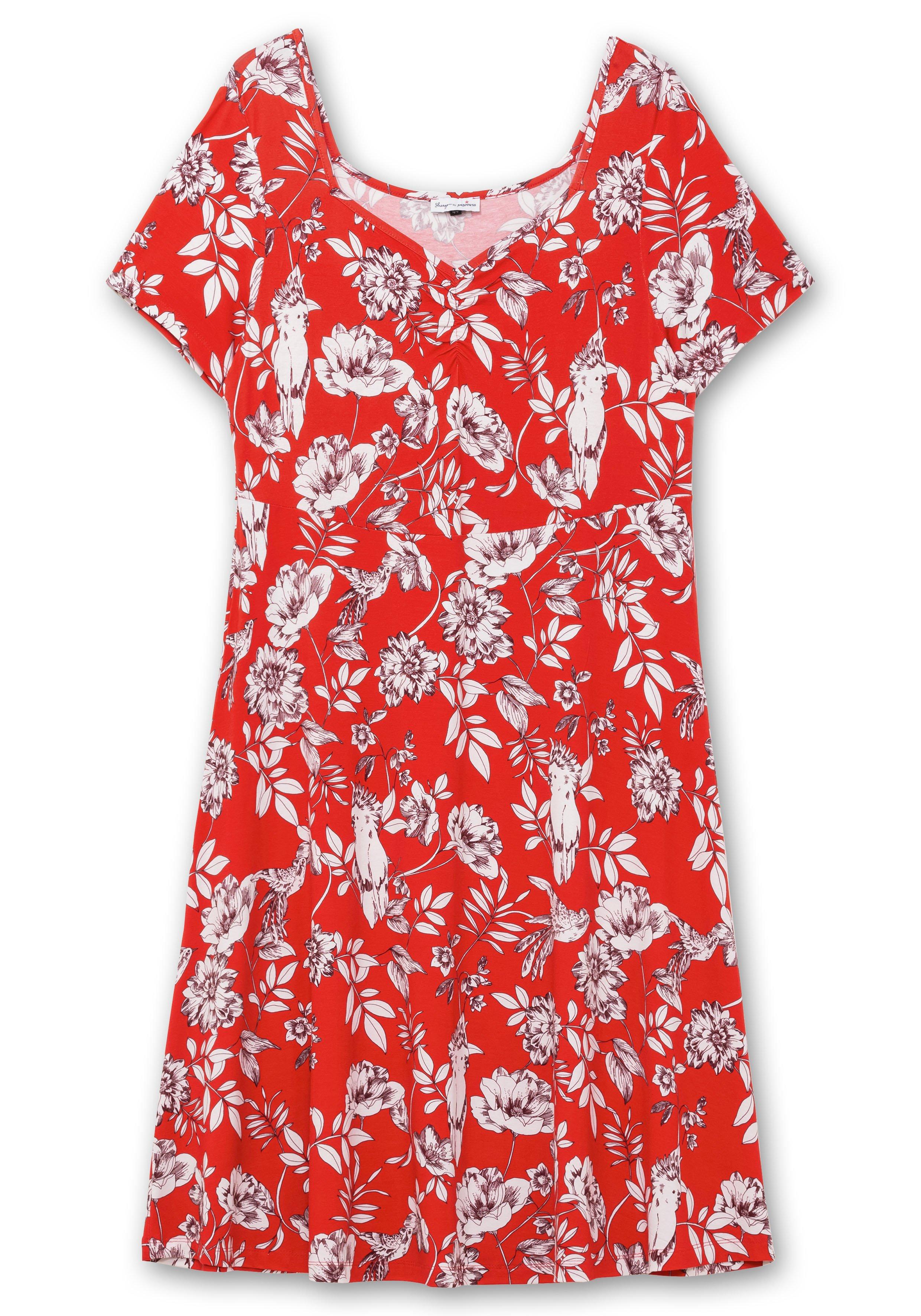 Jerseykleid mit Blumendruck und Herzausschnitt