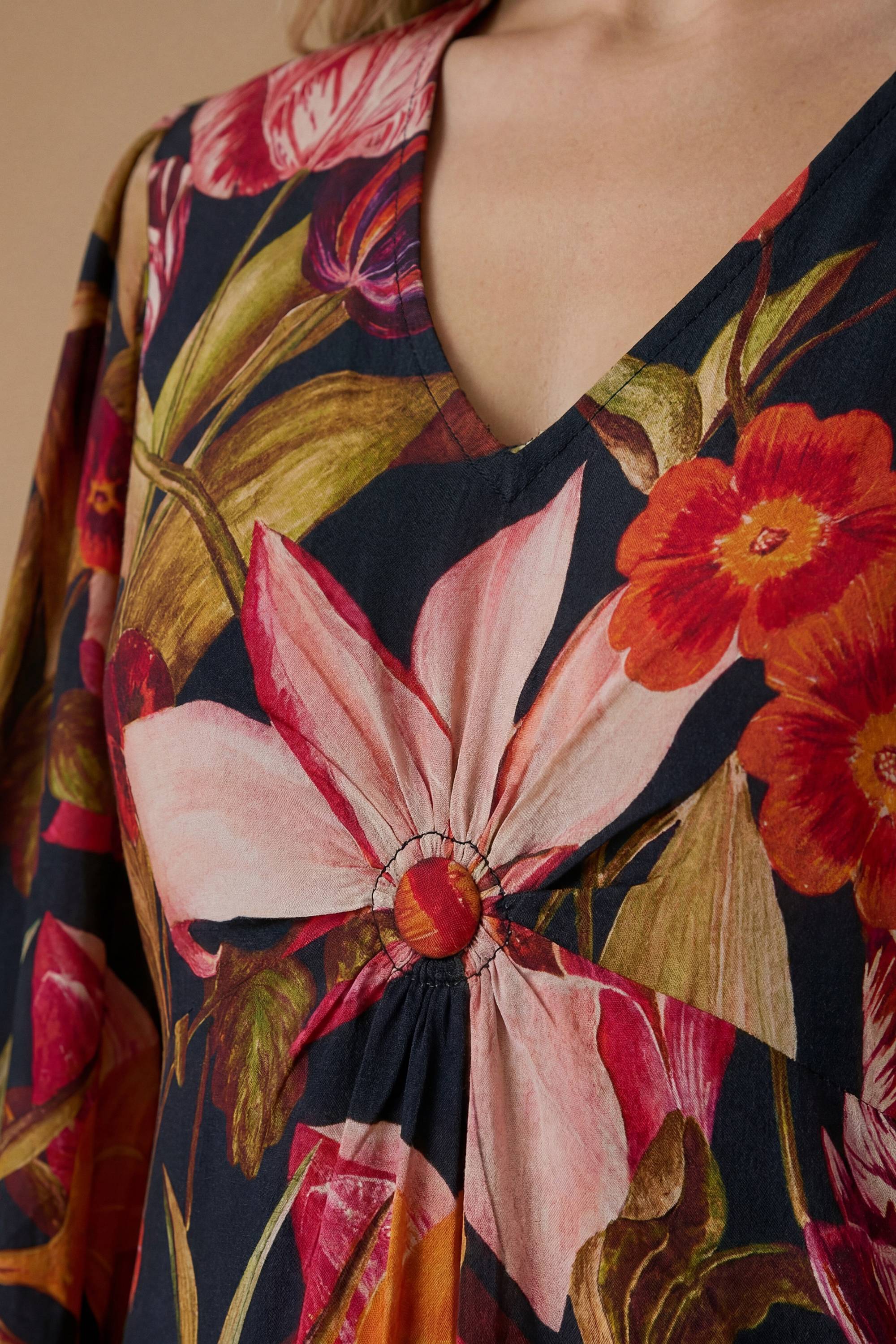 Oasis Robe Mi-longue En Viscose Imprimée À Manches Volumineuses