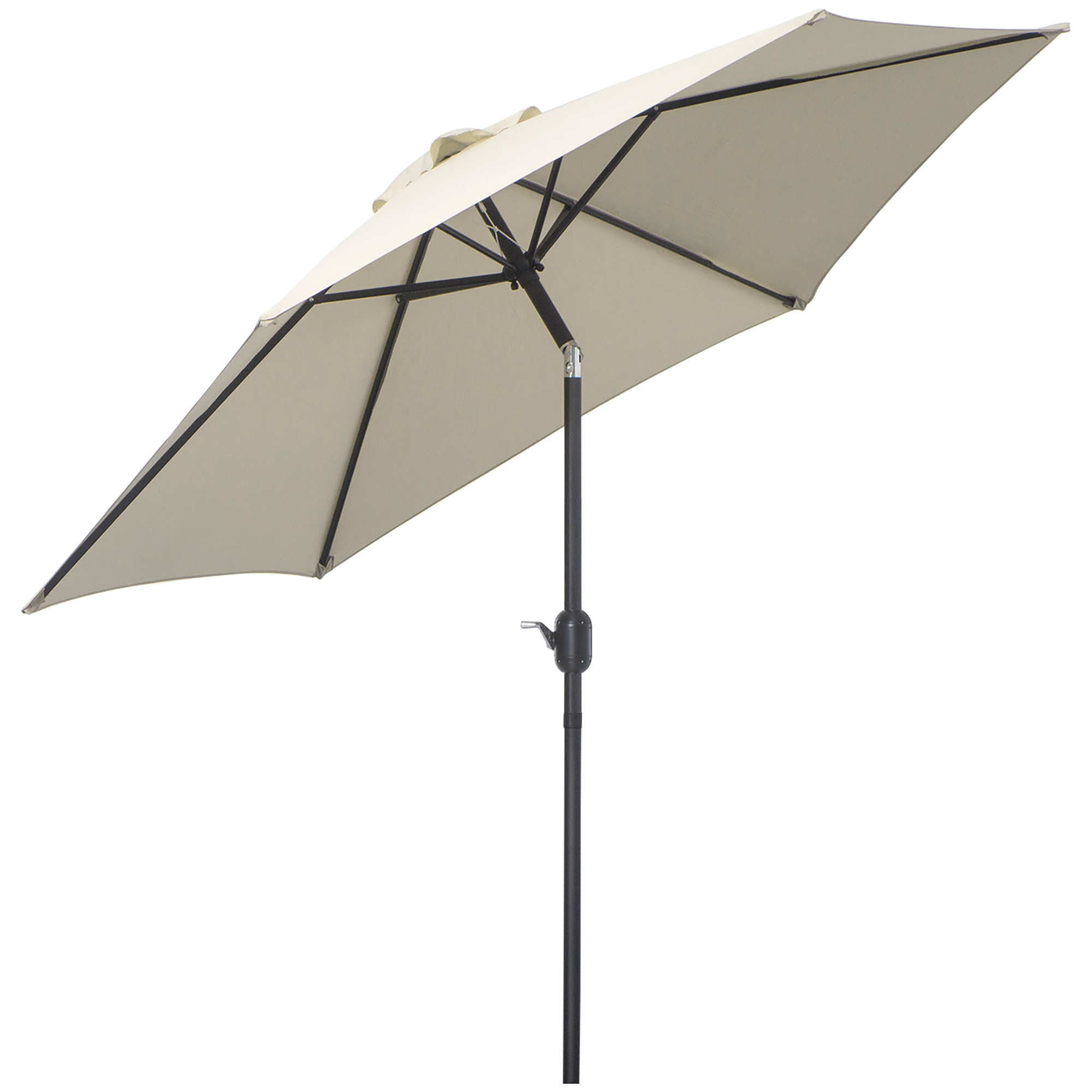 Guarda-sol de jardim Outsunny Ø260x235 cm em alumínio com manivela reclinável e 6 varetas para terraço e varanda, cor creme.