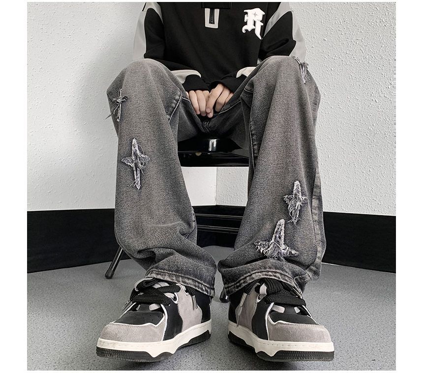 Whyessa - Cross Patch Straight Leg Jeans