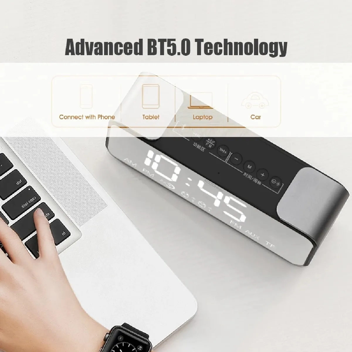 Universal Haut-parleur Bluetooth 5.0 Horloge - Noir