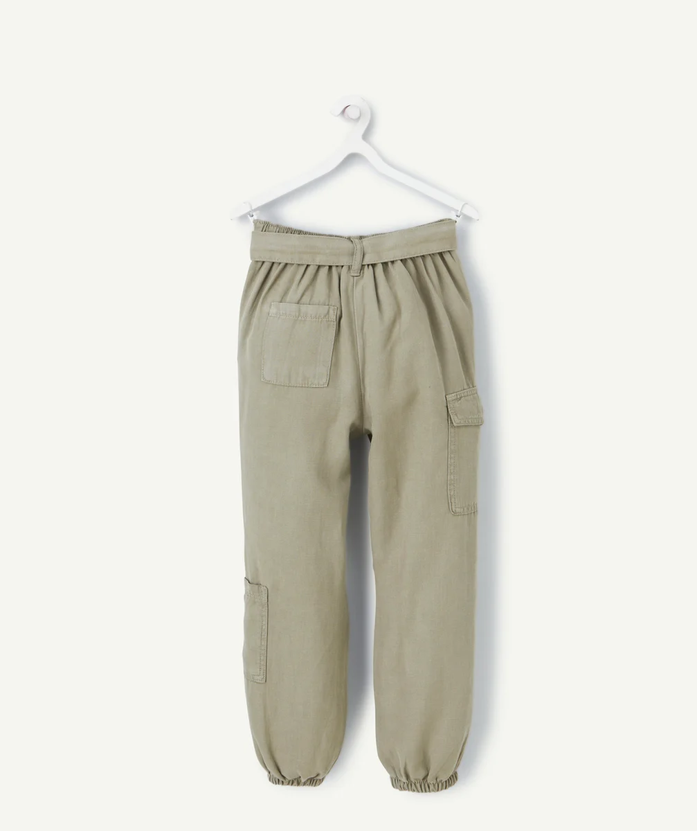 PANTALON FILLE EN VISCOSE RESPONSABLE KAKI AVEC CEINTURE