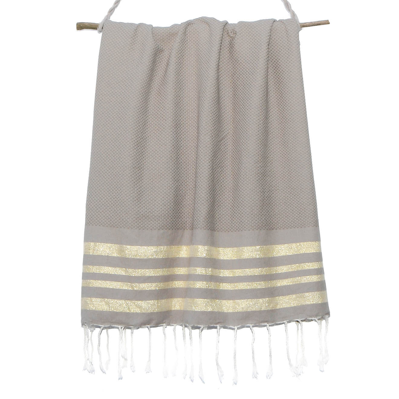 Febronie Fouta Nid d'Abeille Lurex Hamptons taupe clair/doré - 100x200 cm