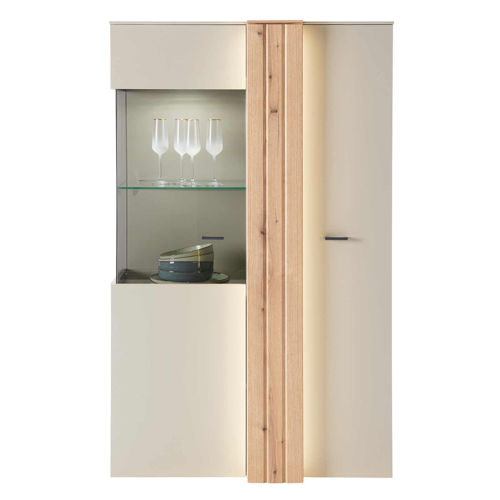 Highboardvitrine SANTANA - Coast Evoke Eiche-kieselgrau - 94 cm