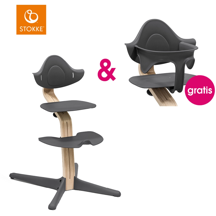 STOKKE® Nomi® Hochstuhl Buche natur  anthrazit + gratis Baby Set anthrazit