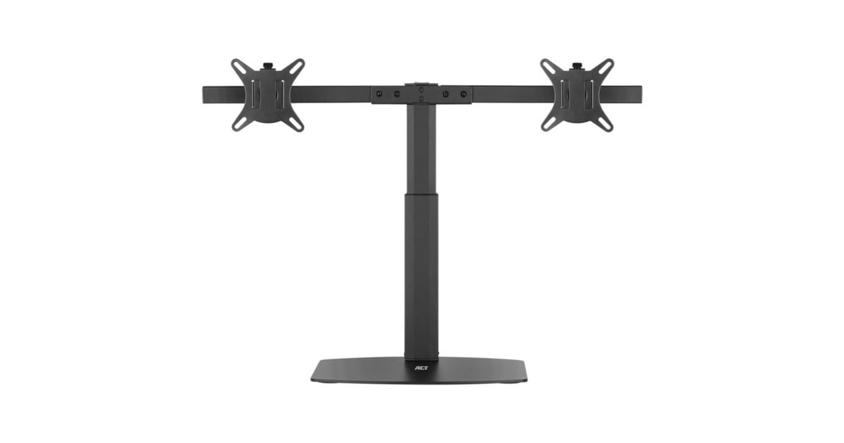 ACT ConnectivityMonitorarm office, op voet met gasveer, crossbar, 2 schermen  (Zwart)