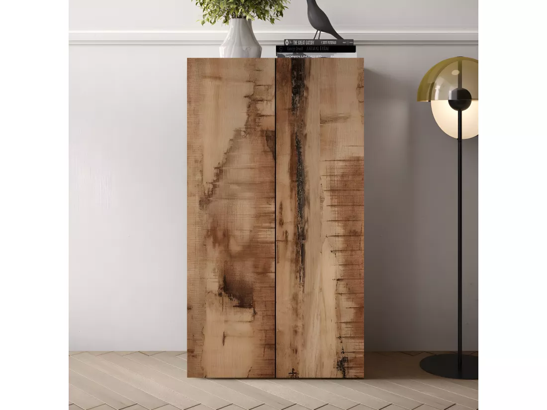Armoire de bureau 2 portes 2 étagères Noir/Bois fumé - TORINO
