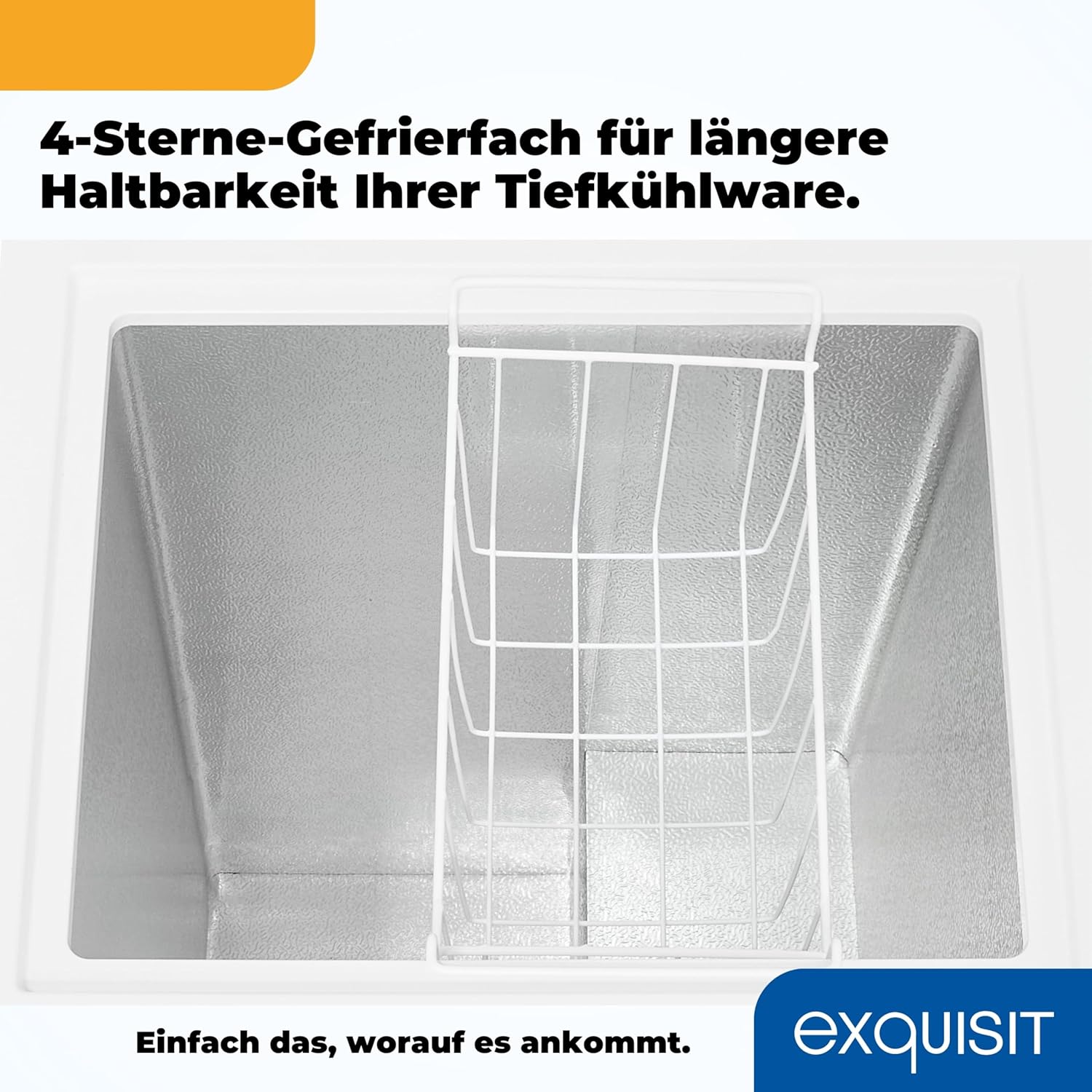 Exquisit Gefriertruhe, Kombigerät, 2-in-1, 99 Liter, Tiefkühltruhe, Kühlen, 4-Sterne-Gefrieren, Gefriertruhe klein, Toplader, Gefrierkorb, GT100-050E (Weiß)