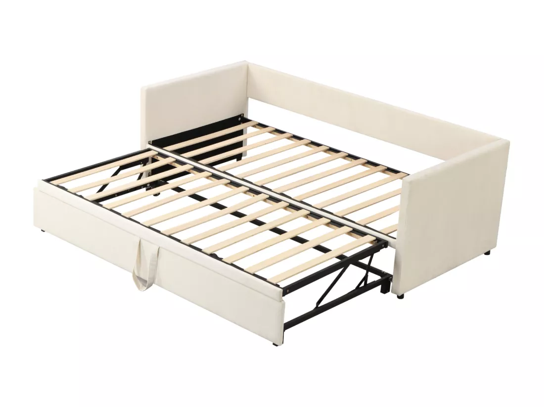 Lit gigogne 90/180x200 cm - lit capitonné Canapé - lit extensible avec sommiers à lattes - lit multifonctionnel en tissu velours agréable à la peau - Beige