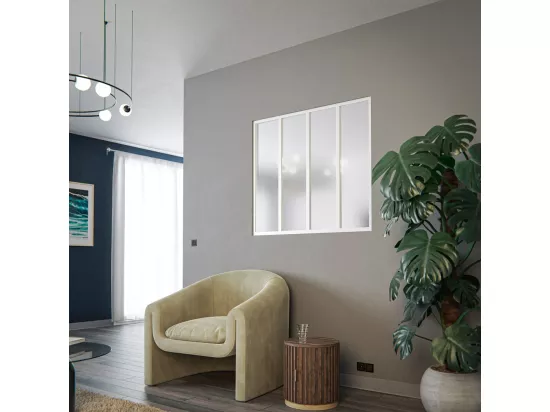 Verrière 4 Carreaux - En Kit - Blanc - Verre Dépoli