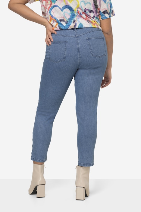 Jeans, tapered Fit, 5-Pocket, Saum mit Zier-Ösen, teilelastischer Bund