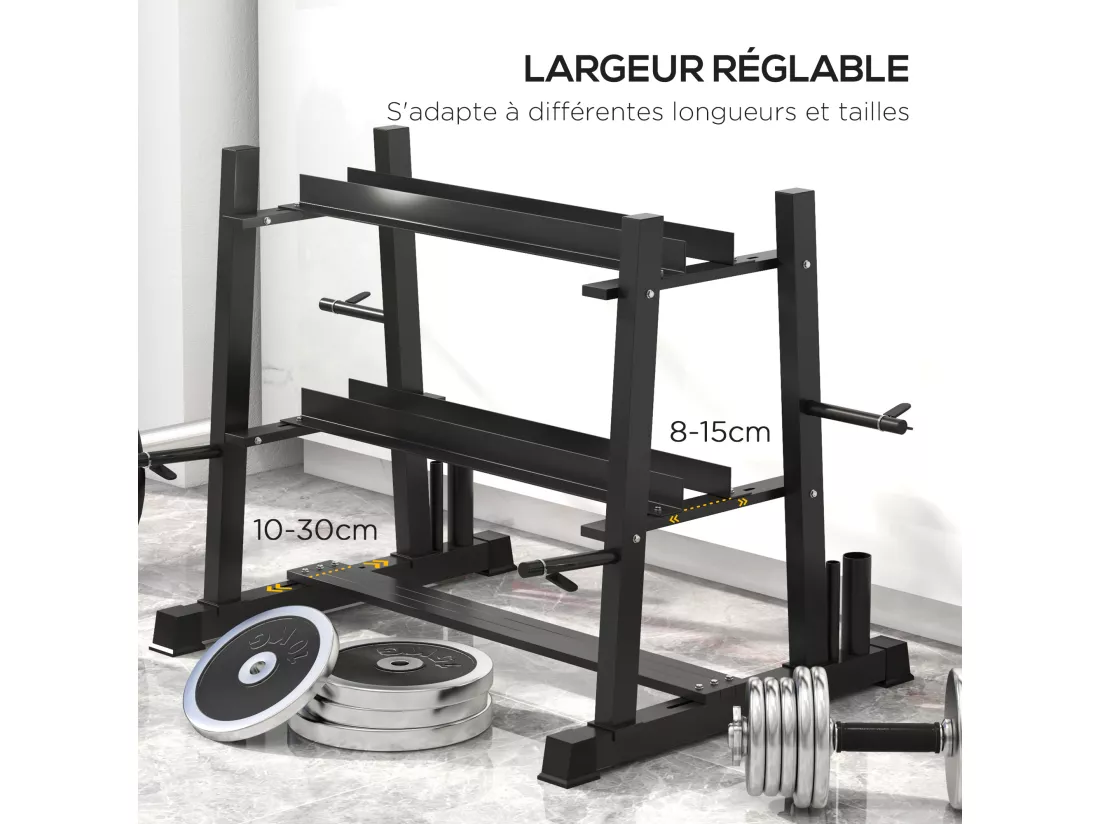 Support pour poids, haltères et barres - rack haltères multifonction - charge max. 200 Kg - acier noir