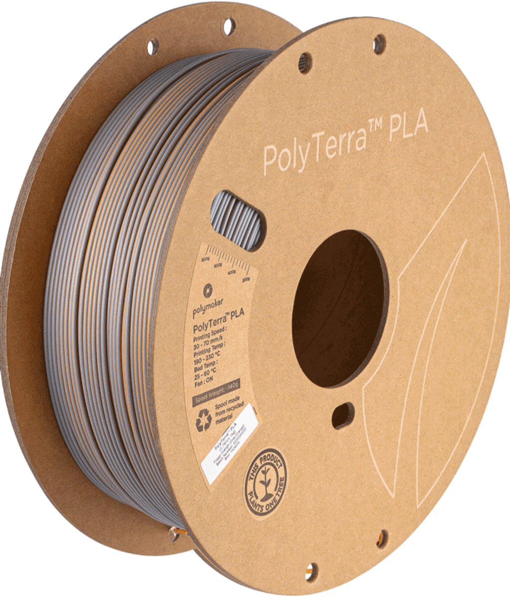 Polymaker  PolyTerra PLA Dual Foggy Orange Grey-Orange, 1,75 mm / 1000 g    Umweltfreundliches, zweifarbiges PLA-Filament mit mattem Finish