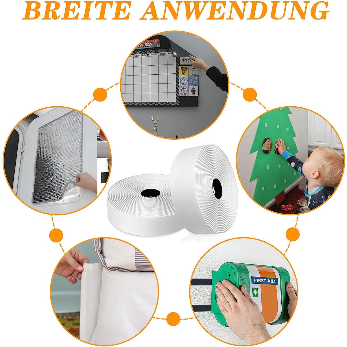 Borrelås med selvklebende tape Hvit 3 cm / 8 m